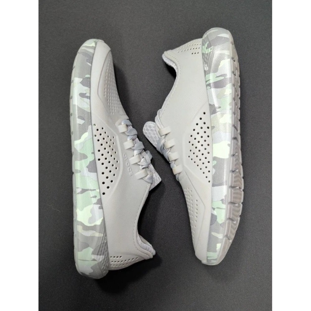 Crocs LiteRide Pacer Womens Sneakers Grey Mint Green Camo Lace Up Shoes W9